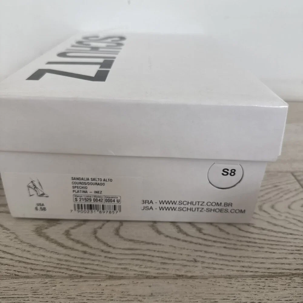 Schutz Gold Square Toe Strappy High Heel Shoe Inez - Picture 6 of 8